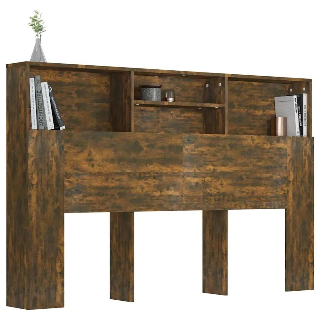 Wall-Mount Storage Headboard Cabinet Bedroom Organiser 160cm Brown Bookcase