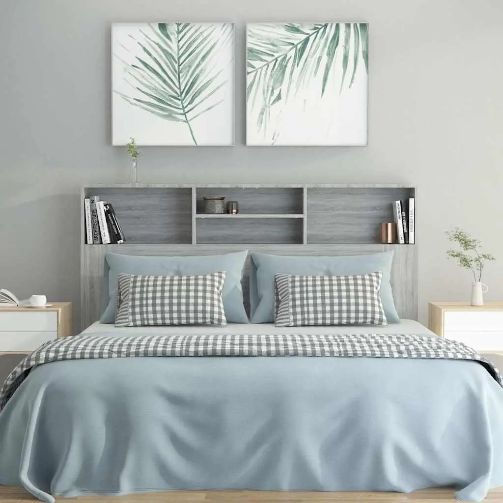 Headboard Cabinet Bedroom Storage 160cm Grey Sonoma