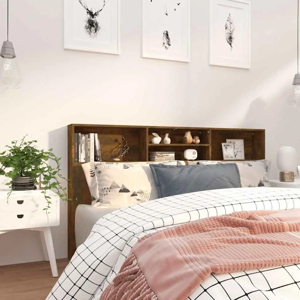 Headboard Cabinet Brown Wall-Mounted Storage Bookcase Bedroom 180cm