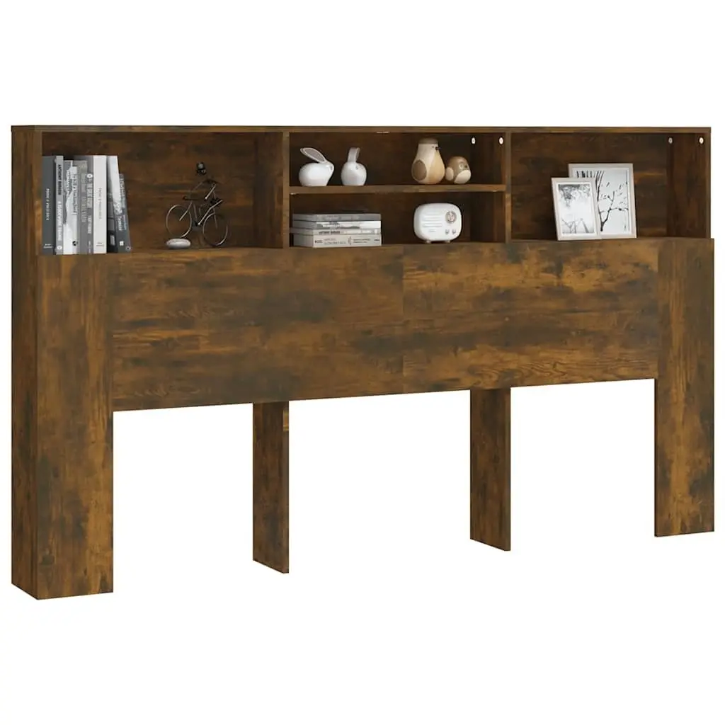 Headboard Cabinet Brown Wall-Mounted Storage Bookcase Bedroom 180cm