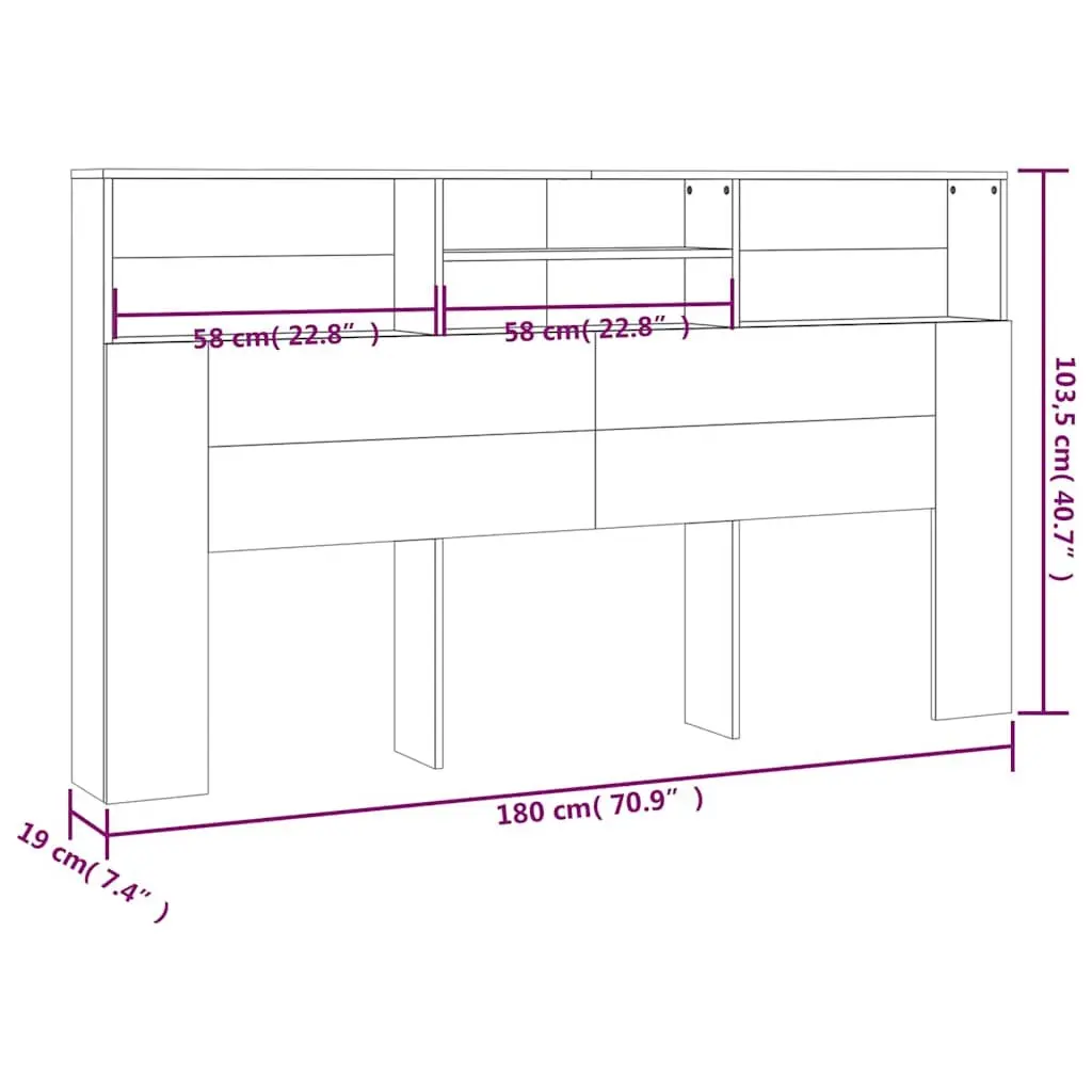 Headboard Cabinet Brown Wall-Mounted Storage Bookcase Bedroom 180cm