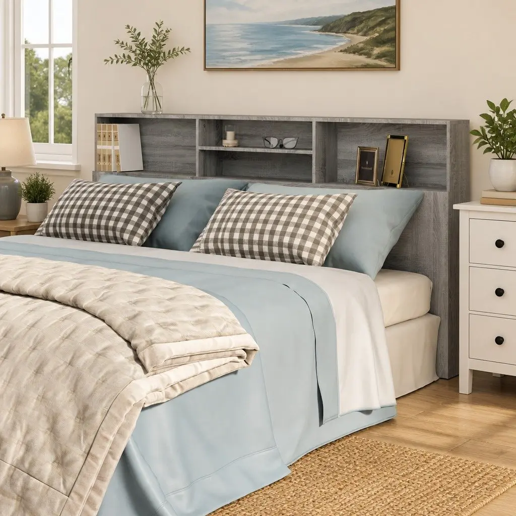 Grey 200cm Headboard Cabinet for Storage