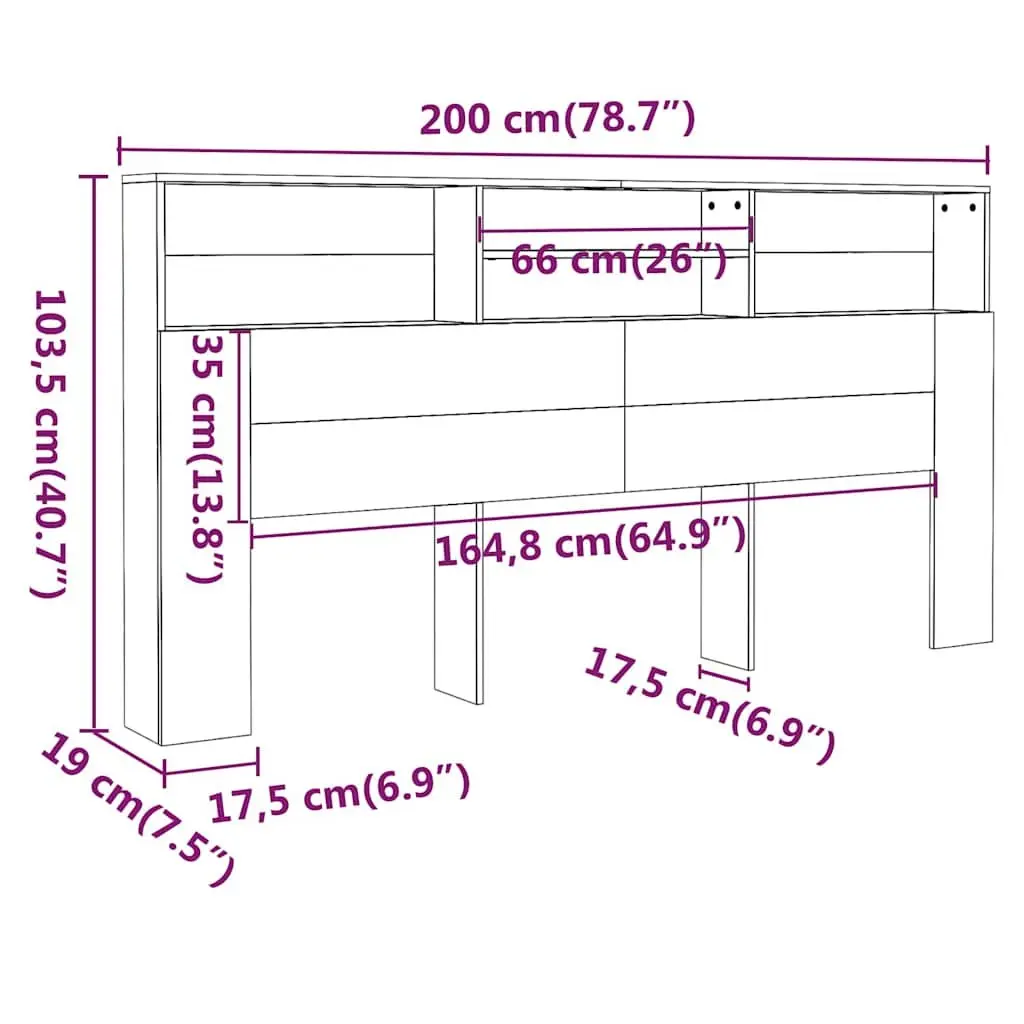 Grey 200cm Headboard Cabinet for Storage