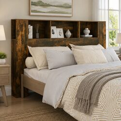 160cm Brown Smoked Oak Headboard with Storage