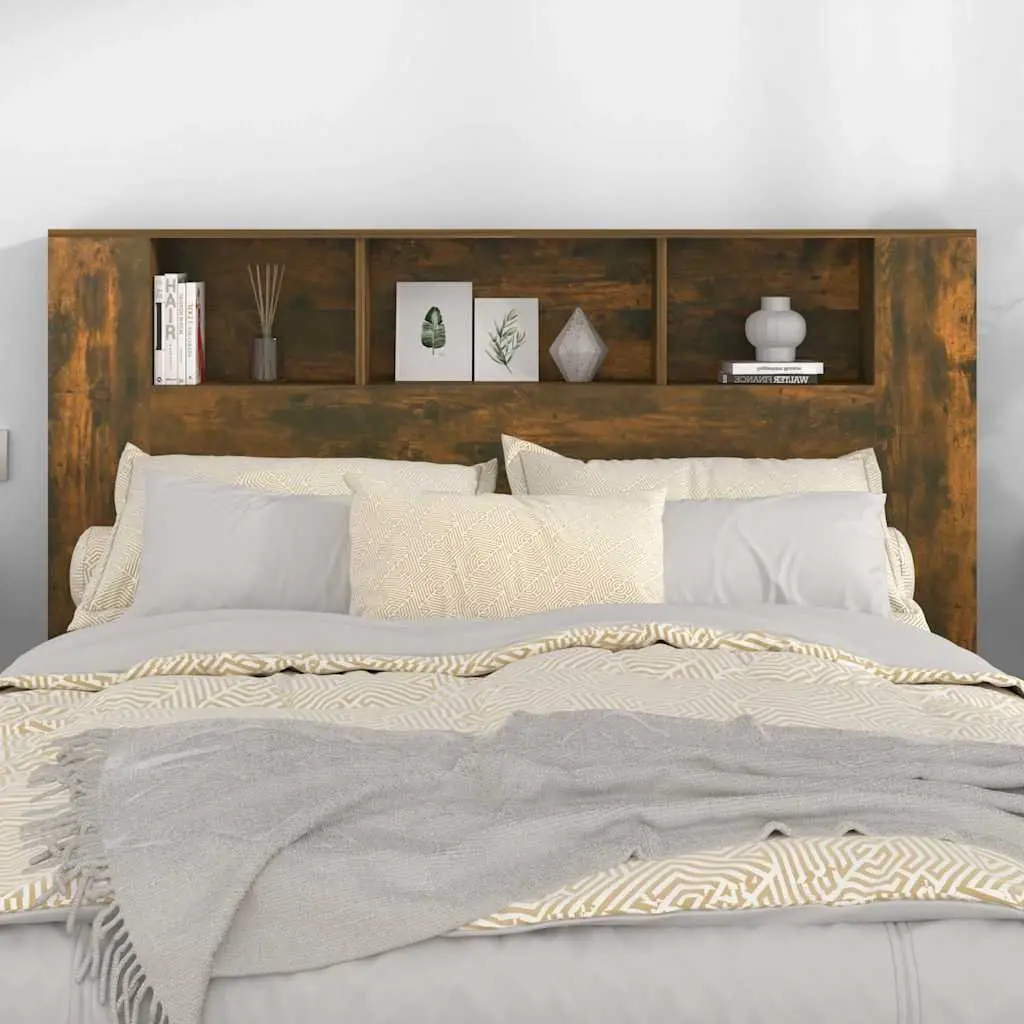 Headboard Cabinet Bedroom Storage Furniture Brown Smoked Oak 160cm