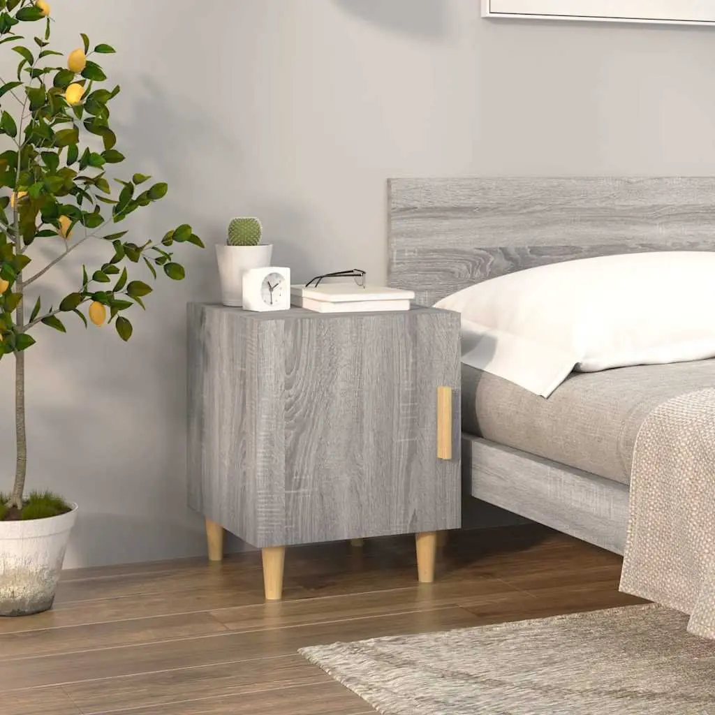 Bedside Cabinet Grey Engineered Wood Nightstand Storage Unit 2 Piece