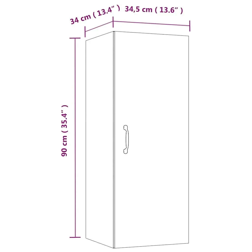 Hanging Wall Cabinet Storage Organizer Living Room Bedroom Brown Engineered Wood 34.5x34x90 cm