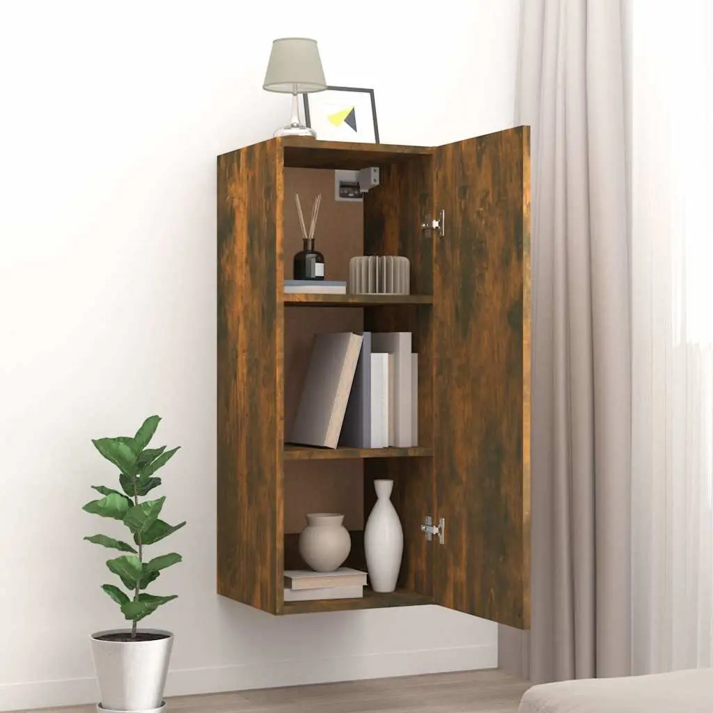 Hanging Wall Cabinet Storage Organizer Living Room Bedroom Brown Engineered Wood 34.5x34x90 cm