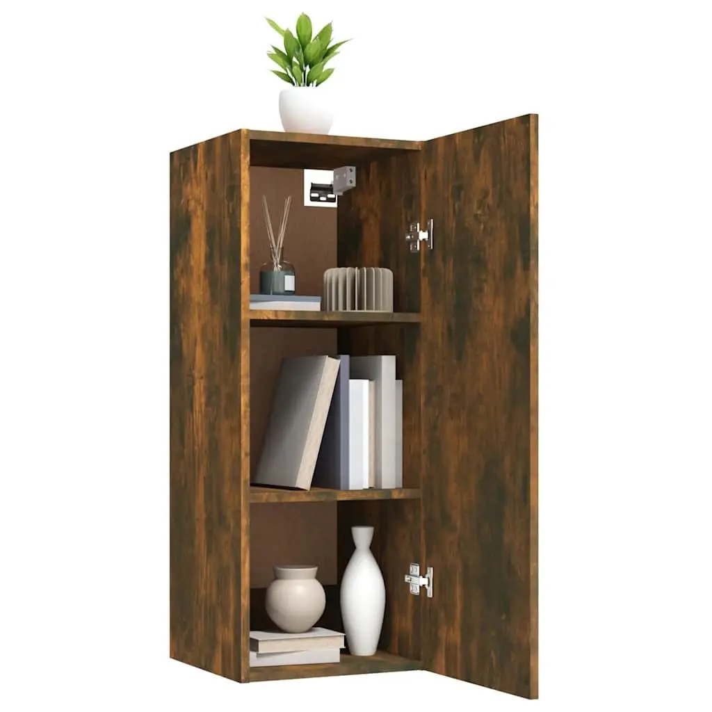 Hanging Wall Cabinet Storage Organizer Living Room Bedroom Brown Engineered Wood 34.5x34x90 cm