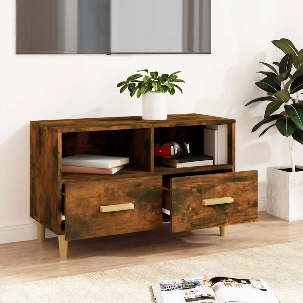 TV Cabinet Living Room Engineered Wood Smoked Oak 80x36x50cm