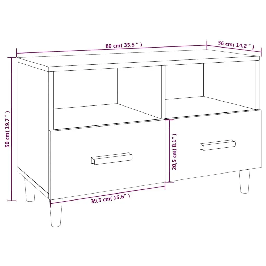 TV Cabinet Living Room Engineered Wood Smoked Oak 80x36x50cm