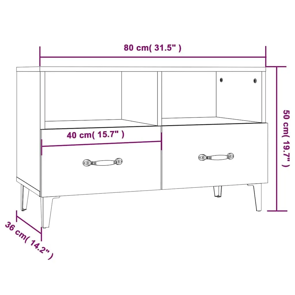 TV Cabinet Media Unit Storage Drawers Brown Living Room 80 x 36 x 50 cm