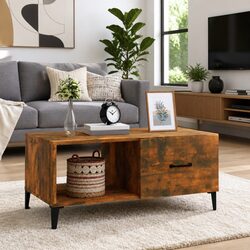 Coffee Table Modern Storage Accent Furniture Smoked Oak Engineered Wood Design