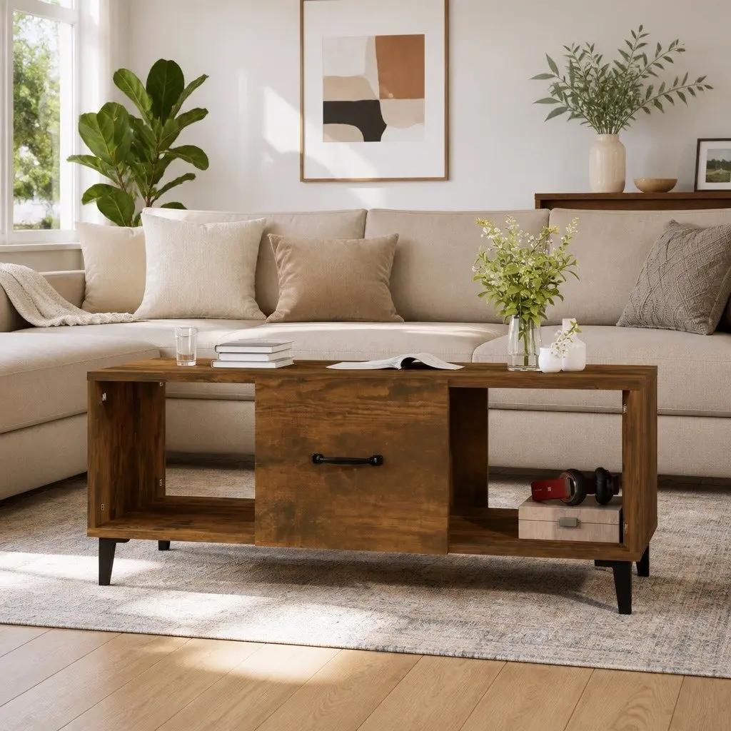 Coffee Table Living Room Brown Engineered Wood with Storage Compartments