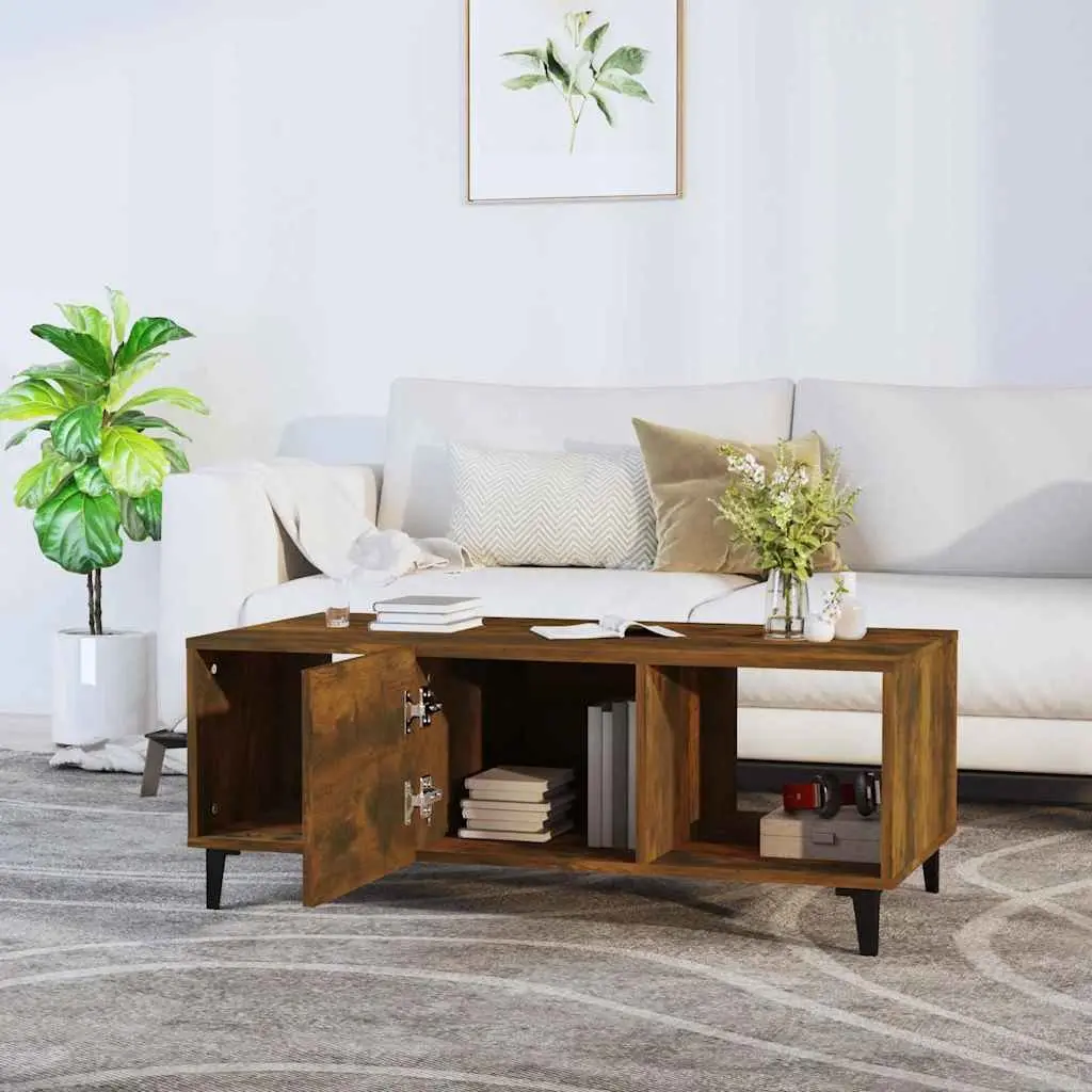 Coffee Table Living Room Brown Engineered Wood with Storage Compartments