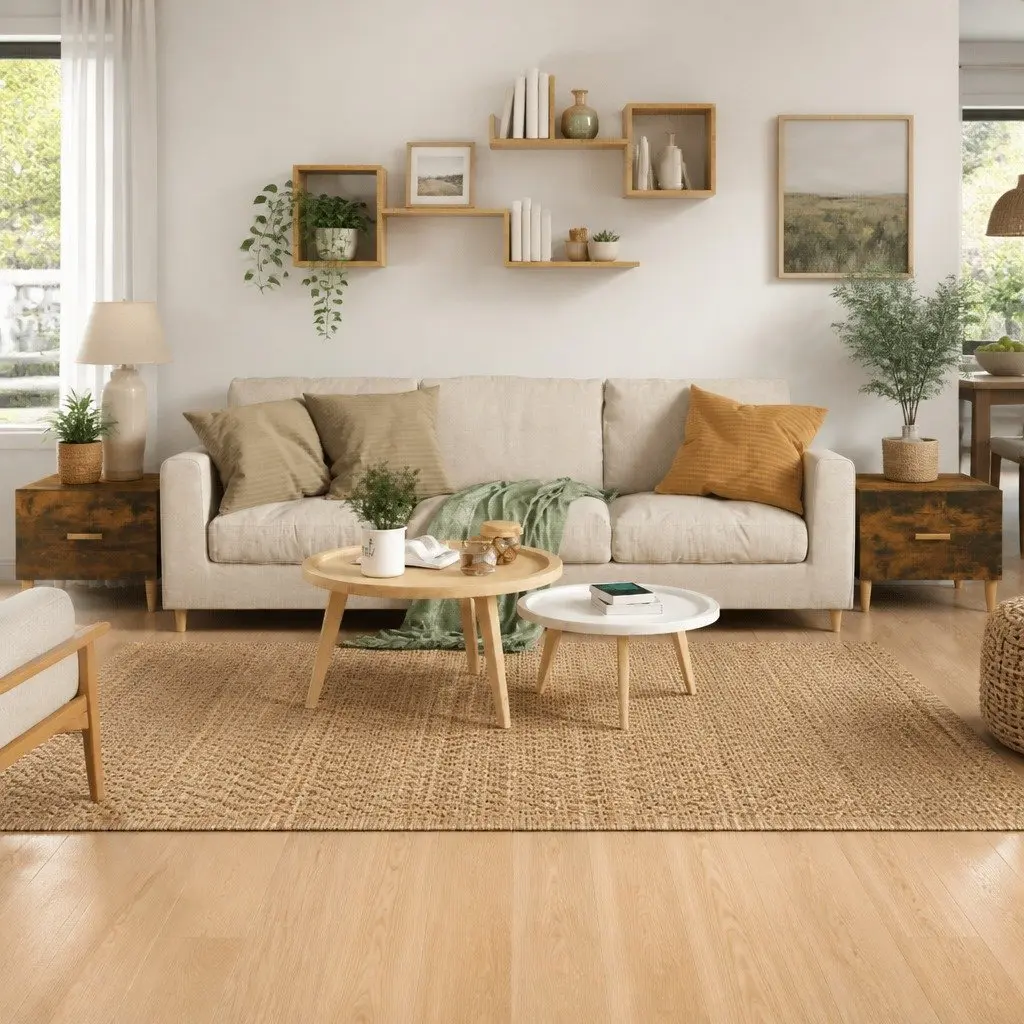 Coffee Tables 2 pcs Smoked Oak Side Tables with Storage Drawers Living Room