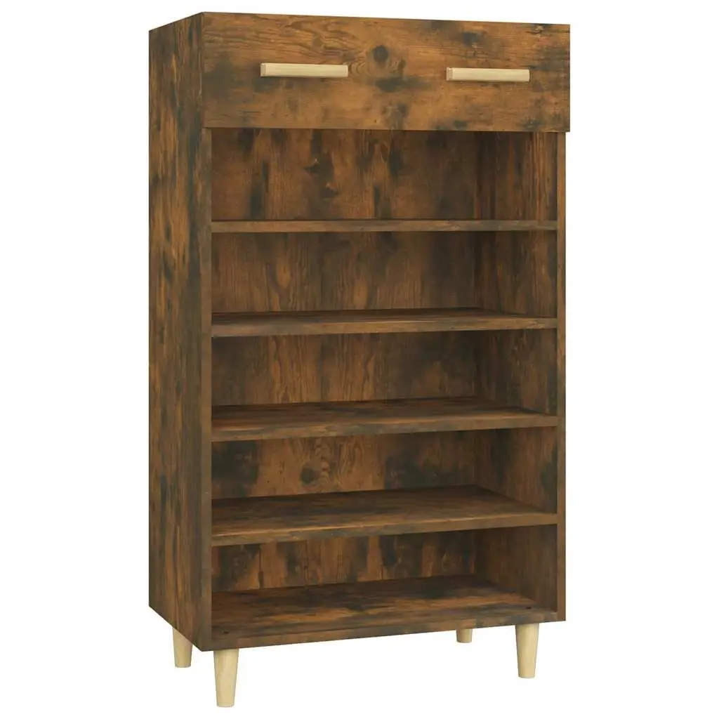 Shoe Storage Cabinet Engineered Wood Brown 5 Compartments and Drawer