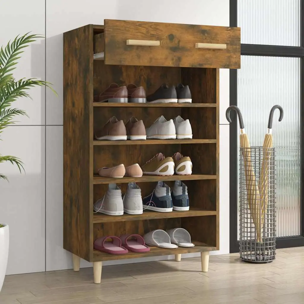 Shoe Storage Cabinet Engineered Wood Brown 5 Compartments and Drawer