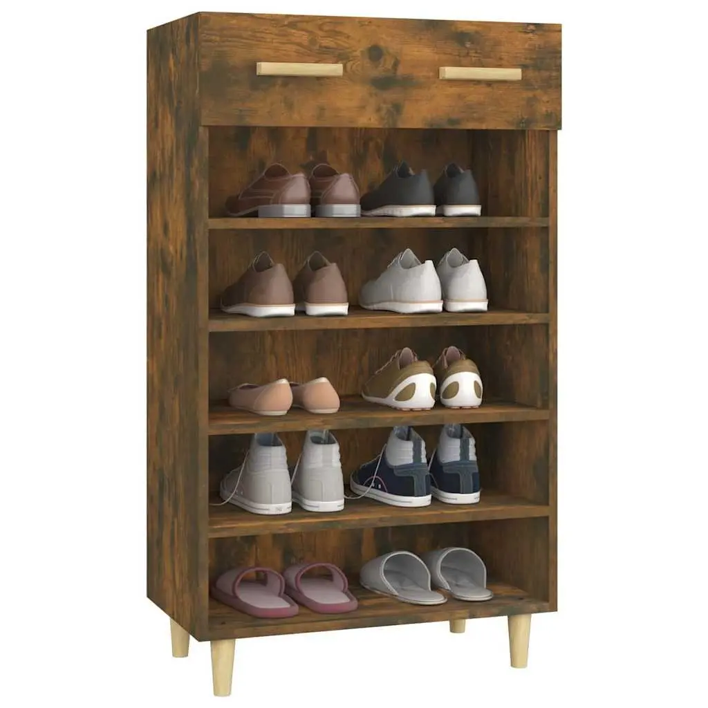 Shoe Storage Cabinet Engineered Wood Brown 5 Compartments and Drawer