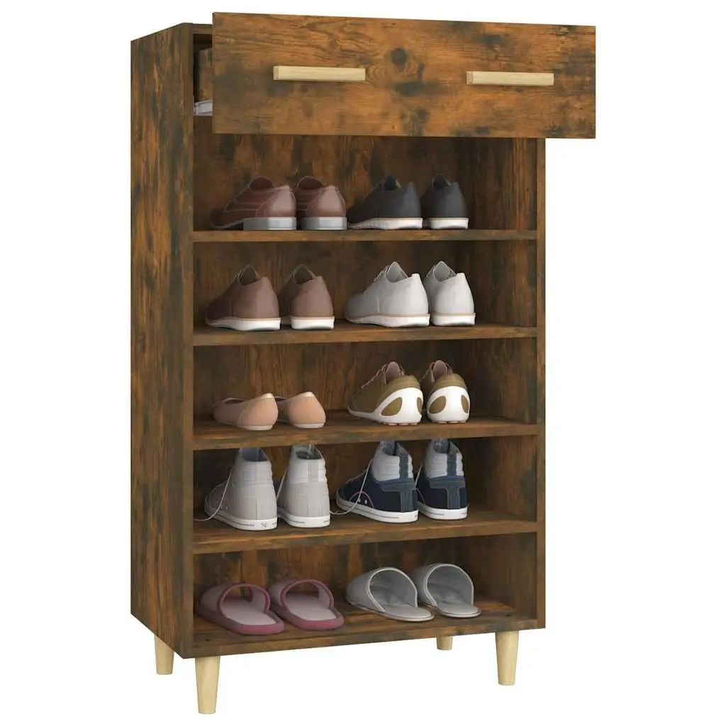 Shoe Storage Cabinet Engineered Wood Brown 5 Compartments and Drawer