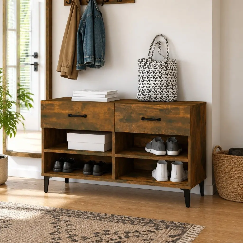Shoe Cabinet for Home 102x35x55 cm Brown with 2 Drawers and 4 Compartments