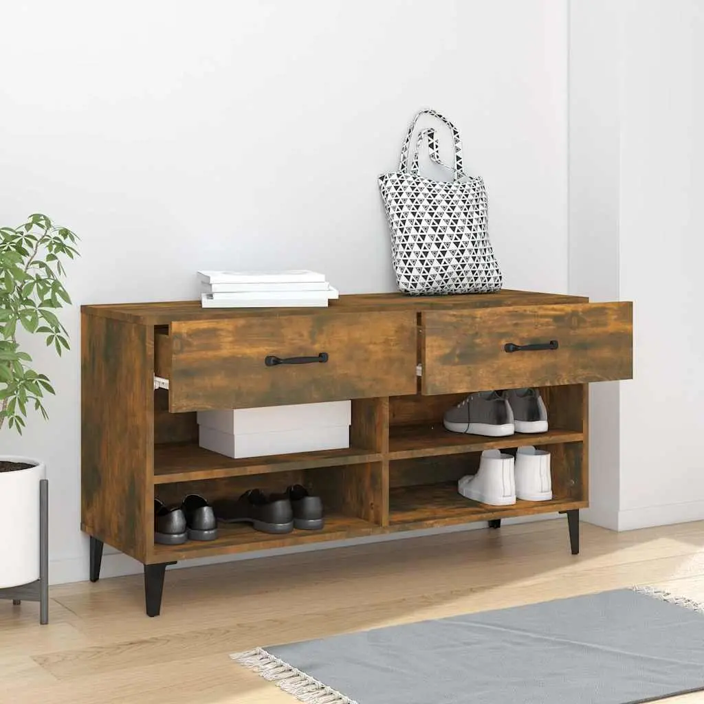 Shoe Cabinet for Home 102x35x55 cm Brown with 2 Drawers and 4 Compartments