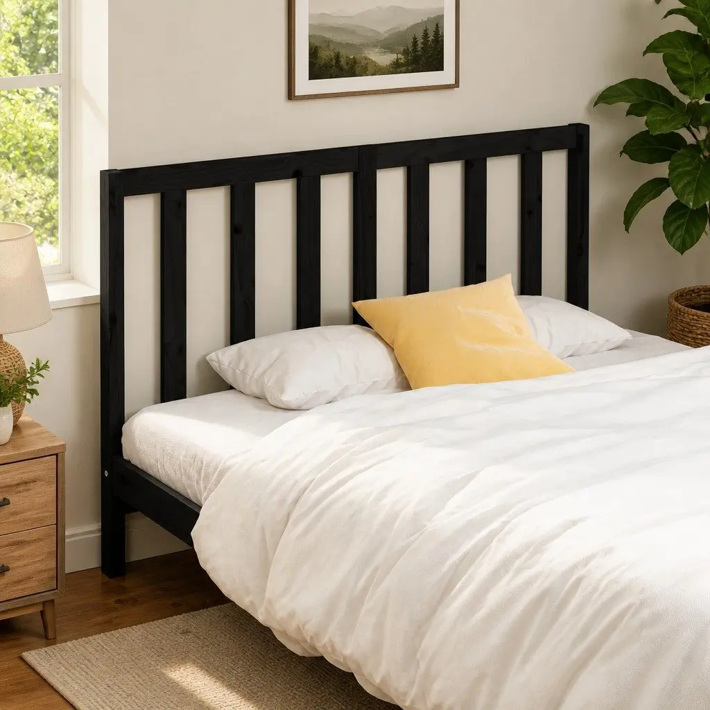Wooden Bed Headboard Bedroom 141cm Black Solid Pine Wood