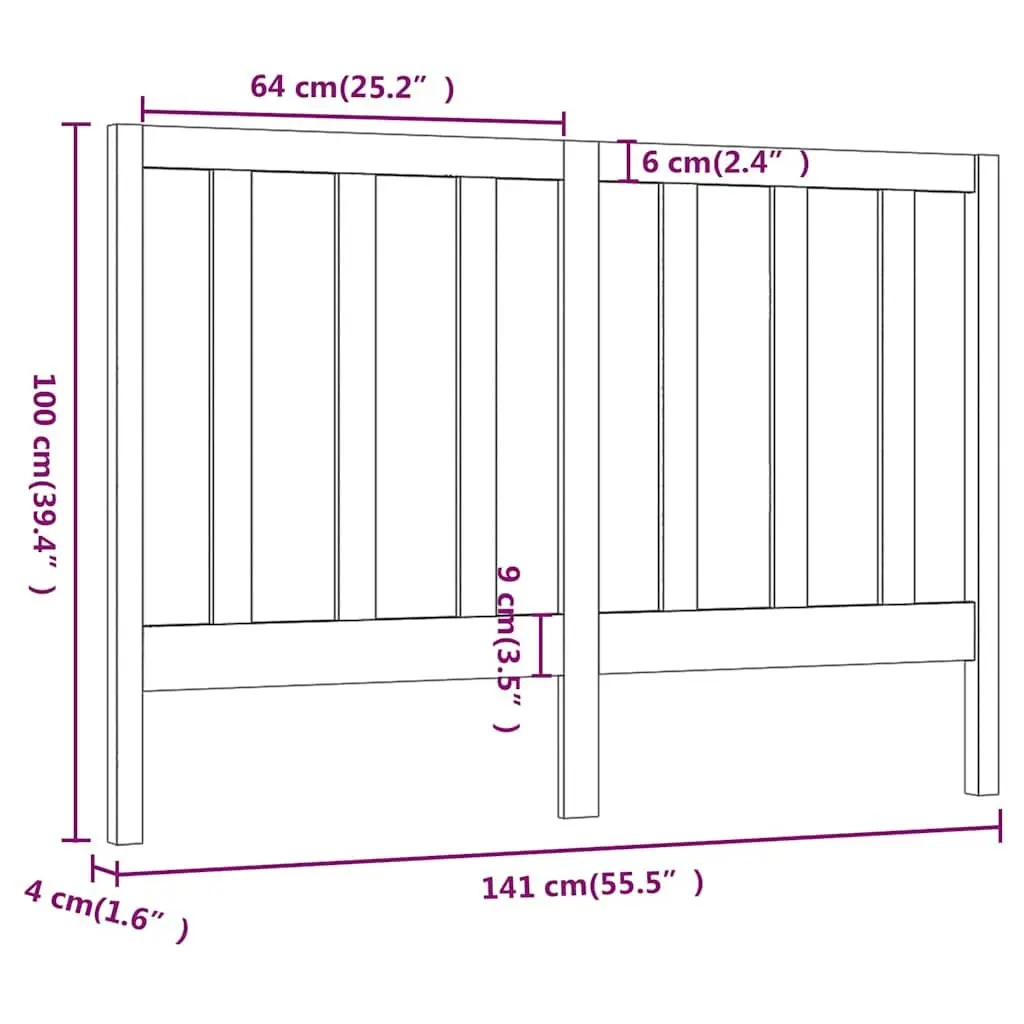 Wooden Bed Headboard Bedroom 141cm Black Solid Pine Wood