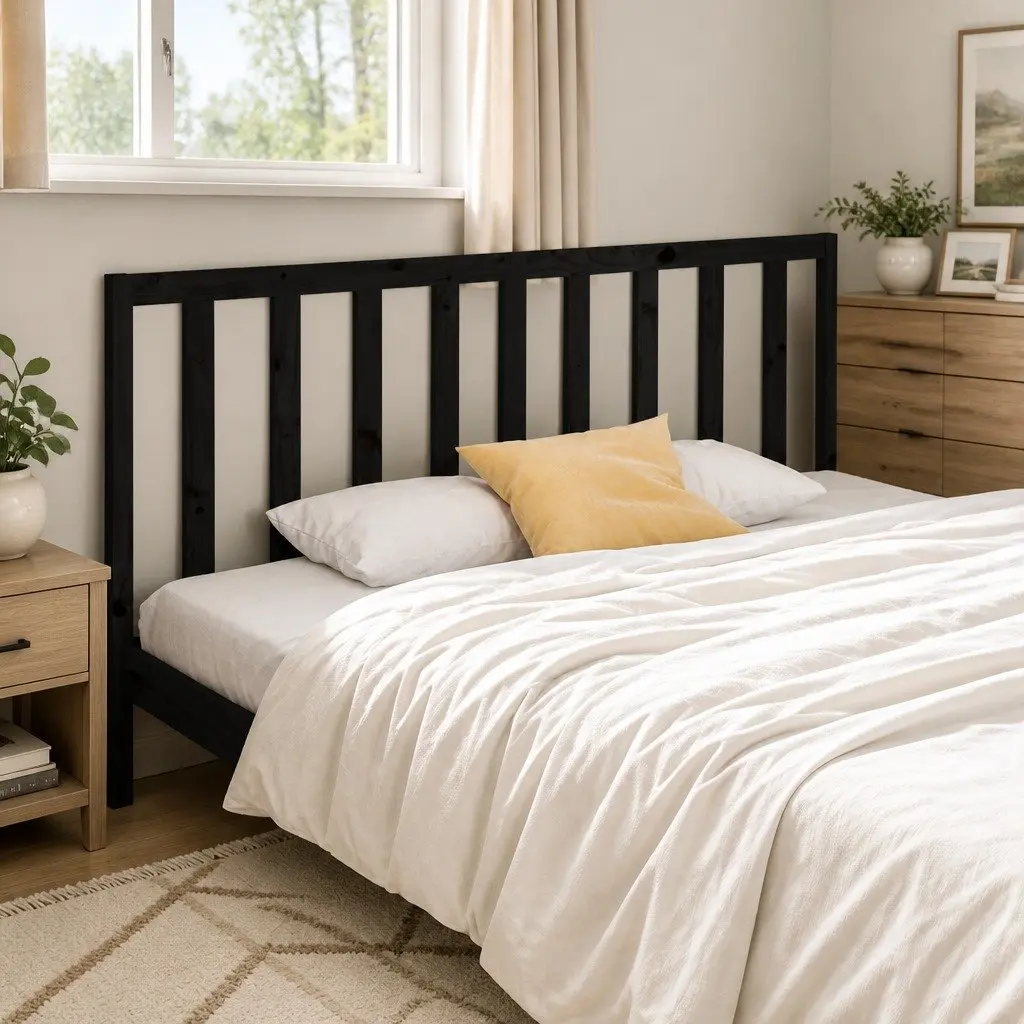 Solid Wood Pine Bed Headboard 186cm in Black Color