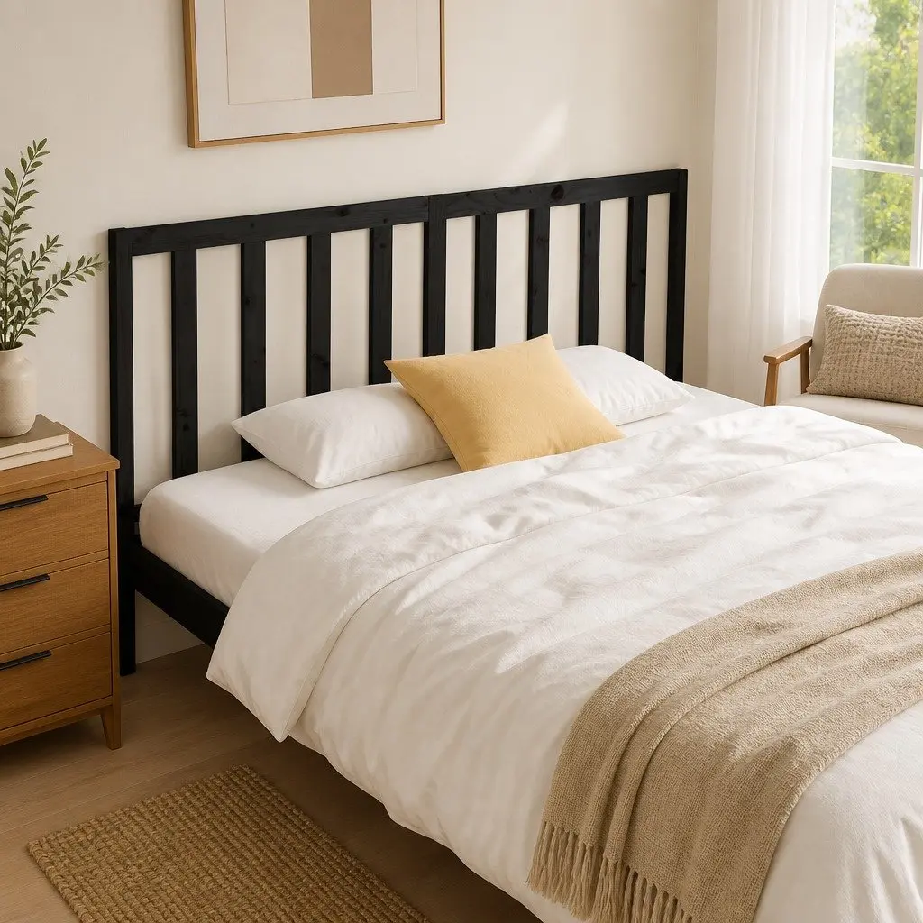 Black Solid Pine Wood Bed Headboard 186cm Bedroom Furniture Back Support