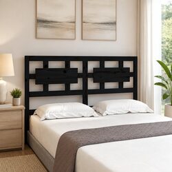 140.5 cm Black Solid Pine Wood Bed Headboard