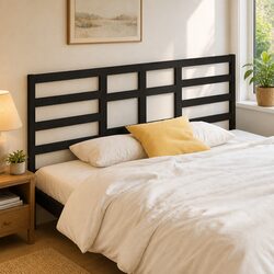 Black Solid Pine Bed Headboard - 186cm Width, Rustic Design