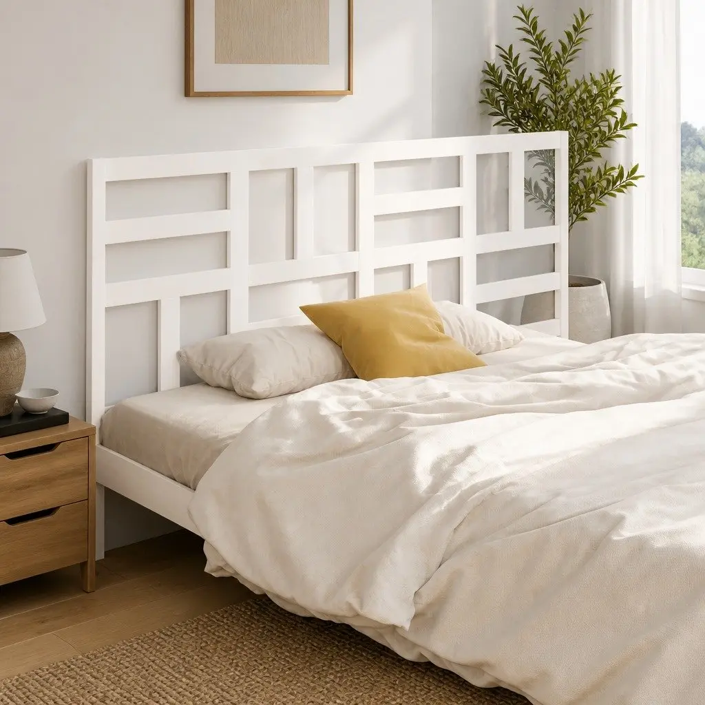 White Wooden Bed Headboard 186cm, Solid Pine Construction