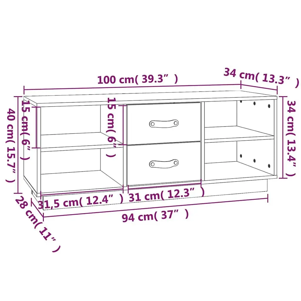 TV Cabinet Living Room 100x34x40 cm Solid Pine Wood Media Unit Storage