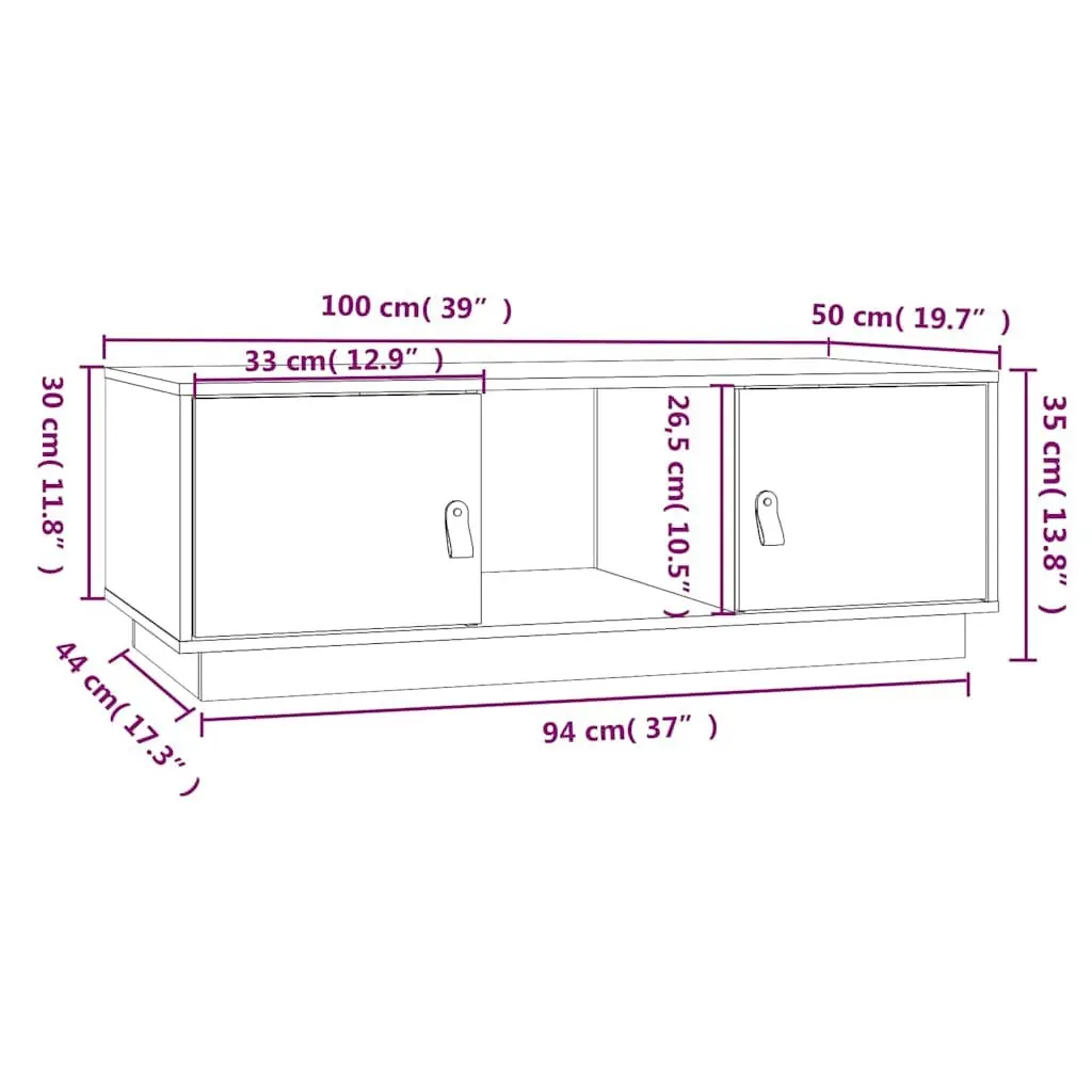 Coffee Table 100x50x35 cm in Solid Pine Wood