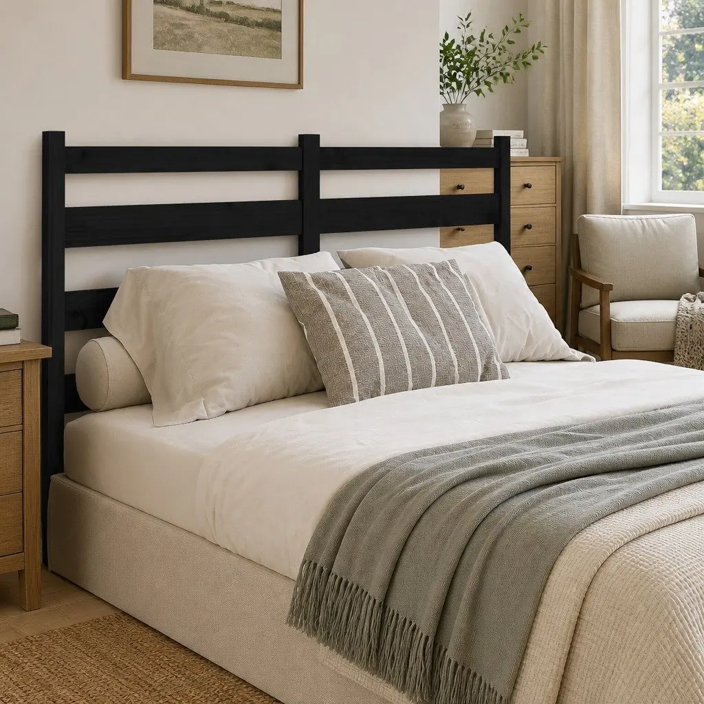 141cm Black Slatted Pine Bed Headboard