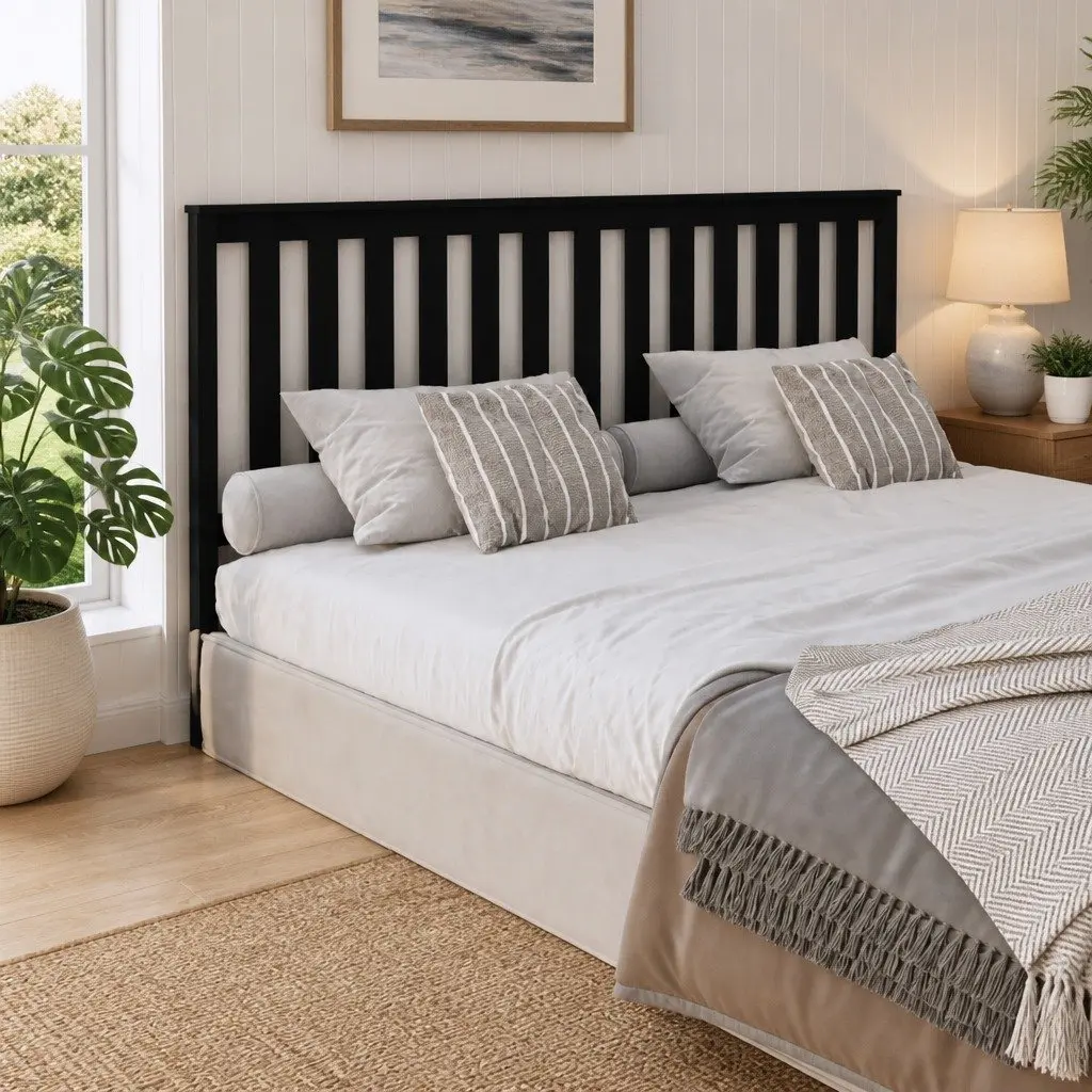 Black Solid Pine Wood Headboard, 186cm