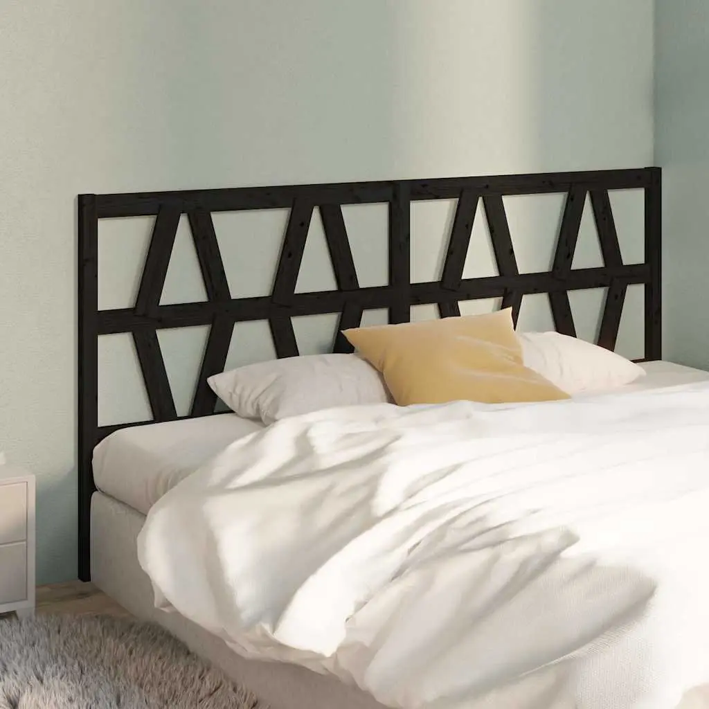 Bed Headboard Black 186 cm Solid Wood Pine Slatted Design Bedroom Furniture