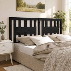 Wooden Bed Headboard 141 cm Black Solid Pine Wood Bedroom Furniture