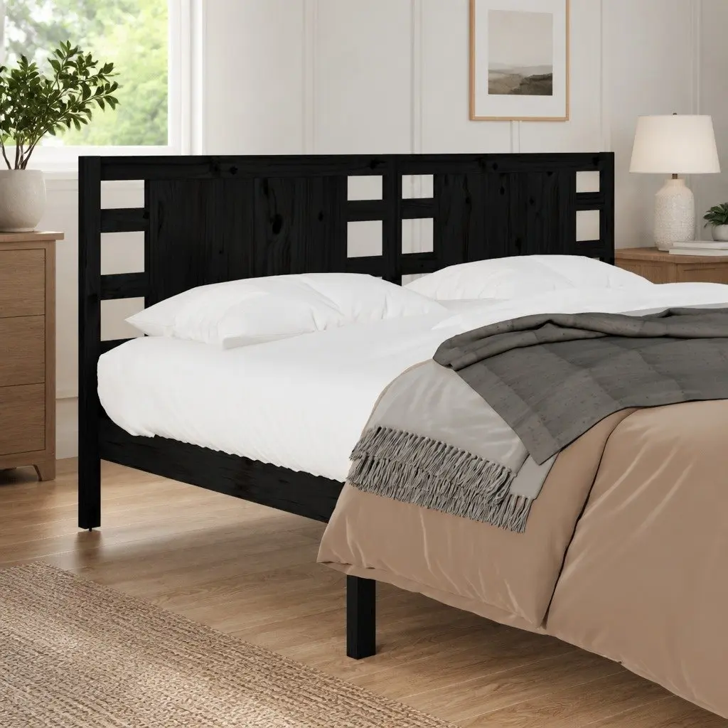 Headboard Black Bedroom 141 cm Solid Wood Pine