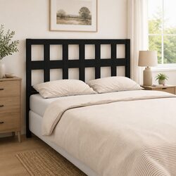 Black Solid Pine Wood Headboard - 185.5cm Dimensions