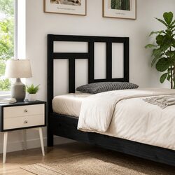 Black Bed Headboard - 95.5cm Solid Pine Wood Construction