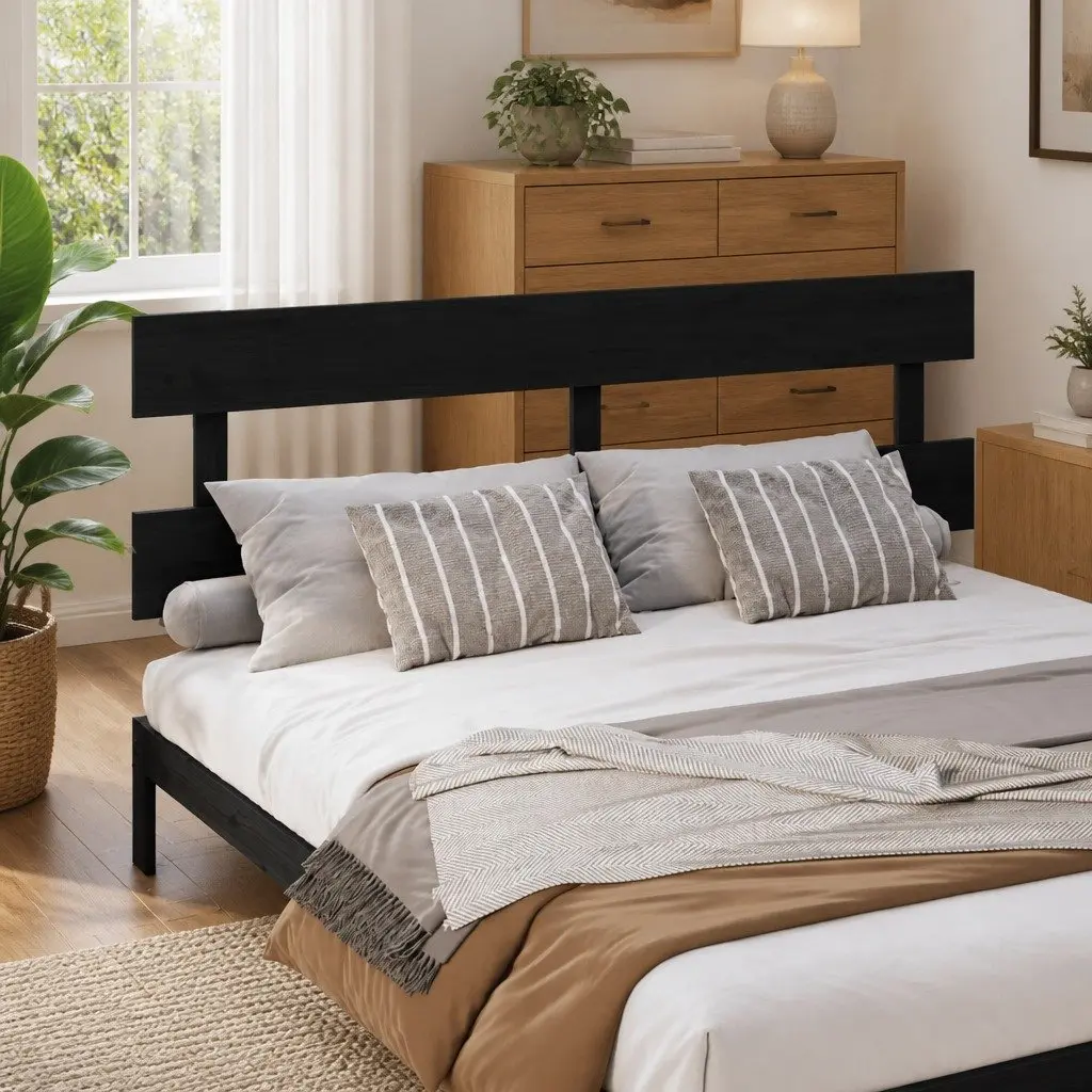 Bed Headboard Black 184cm Solid Wood Pine Bedroom Furniture Back Support