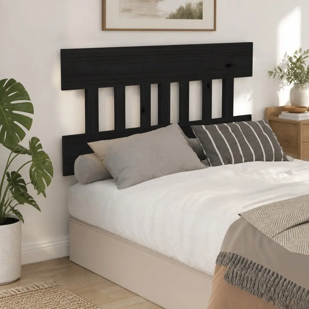 Wooden Bed Headboard Black 183.5 cm for Bedroom Solid Pine Wood