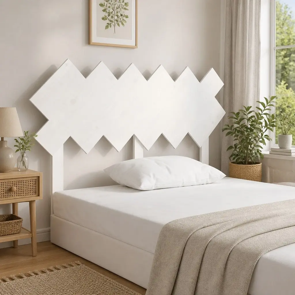 White Solid Pine Wood Bed Headboard 132 cm Wall Mounted Rustic Style for Bedroom