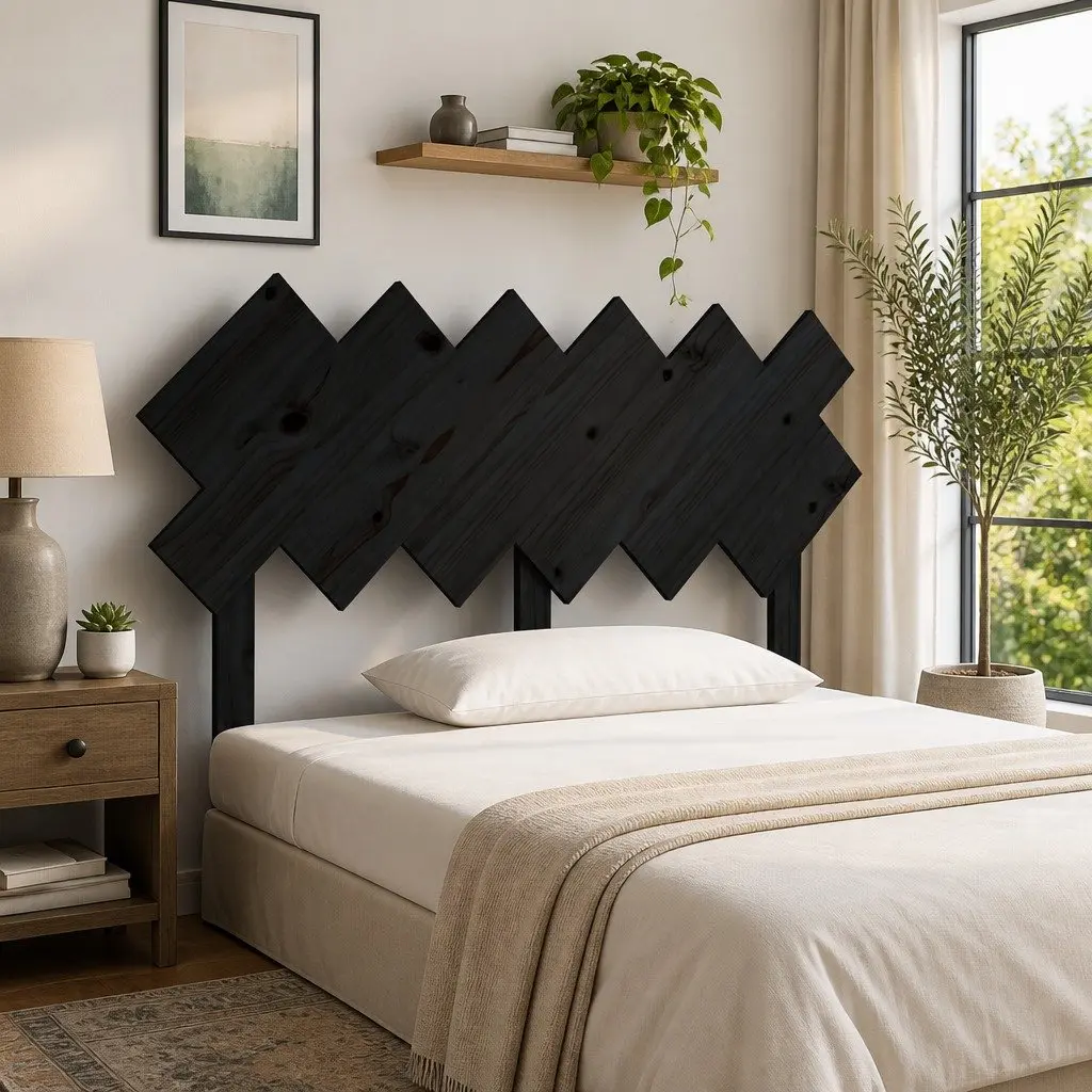 Bed Headboard Black 132cm Solid Wood Pine Rustic Bedroom
