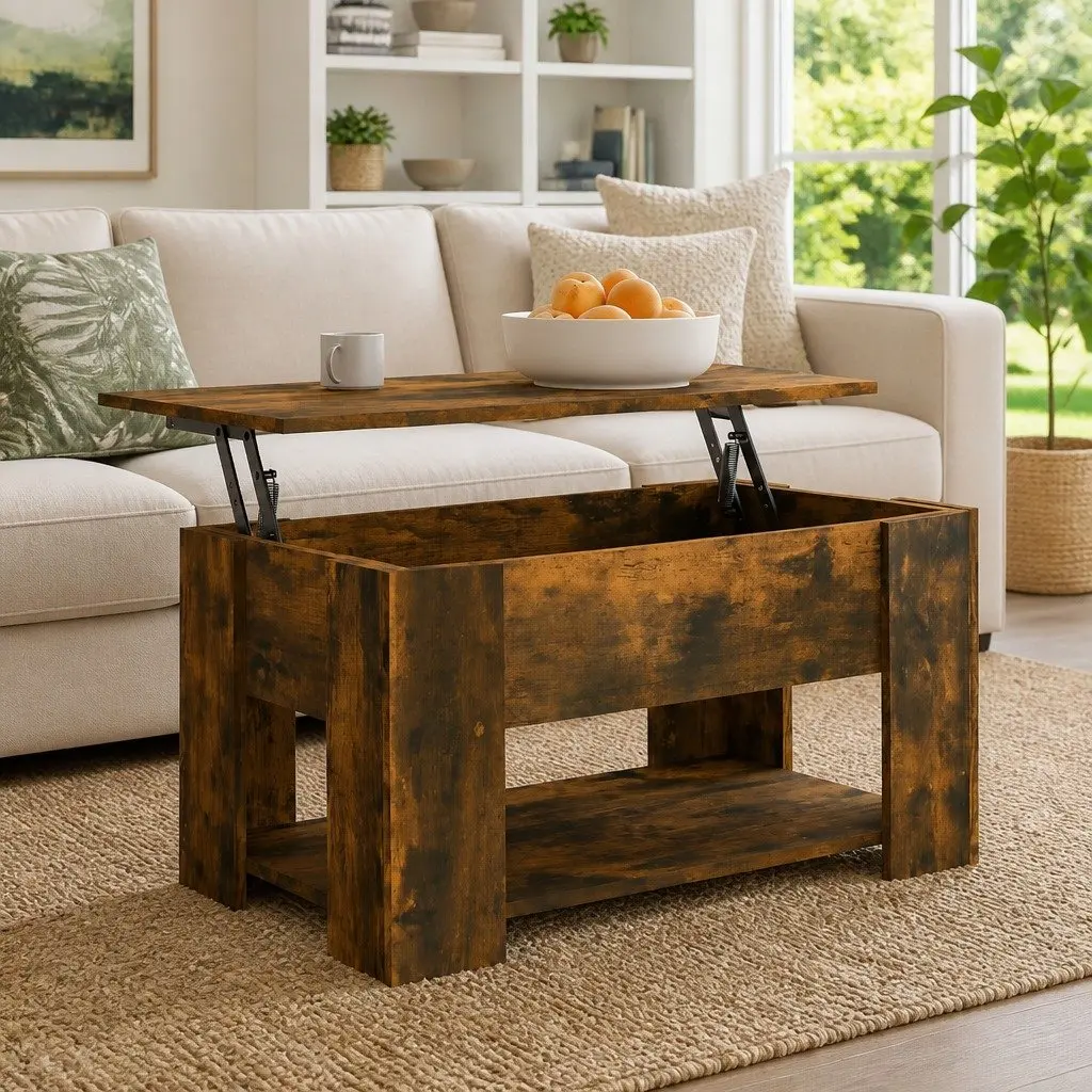 Coffee Table Living Room Brown Engineered Wood Lift Top Storage 79 x 49 x 41 cm