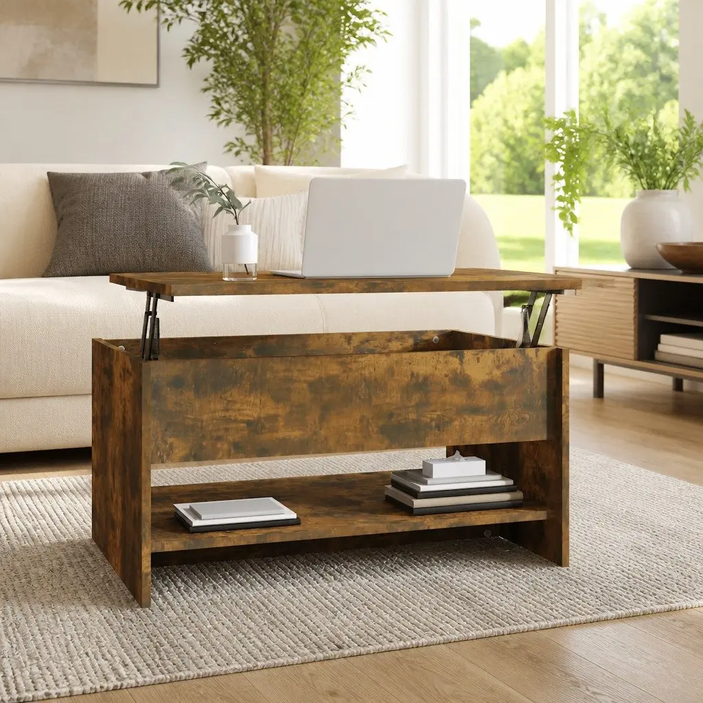 Coffee Table for Living Room Smoked Oak Adjustable Liftable Top