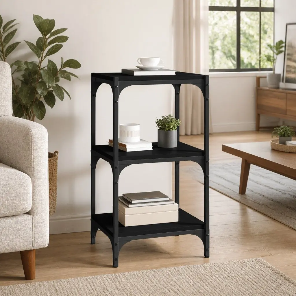 Book Cabinet Black 3-Tier Storage Shelf for Home Office