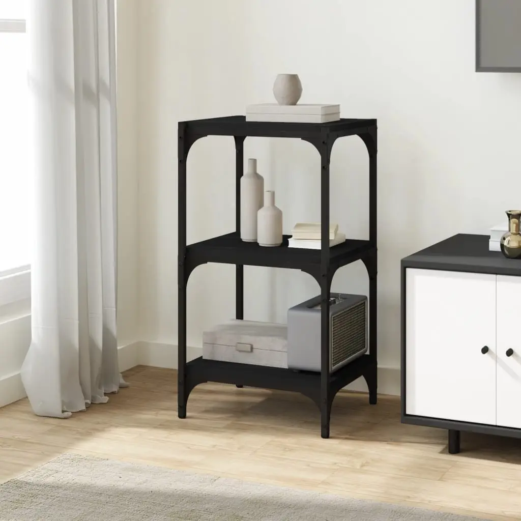 Book Cabinet Black 3-Tier Storage Shelf for Home Office